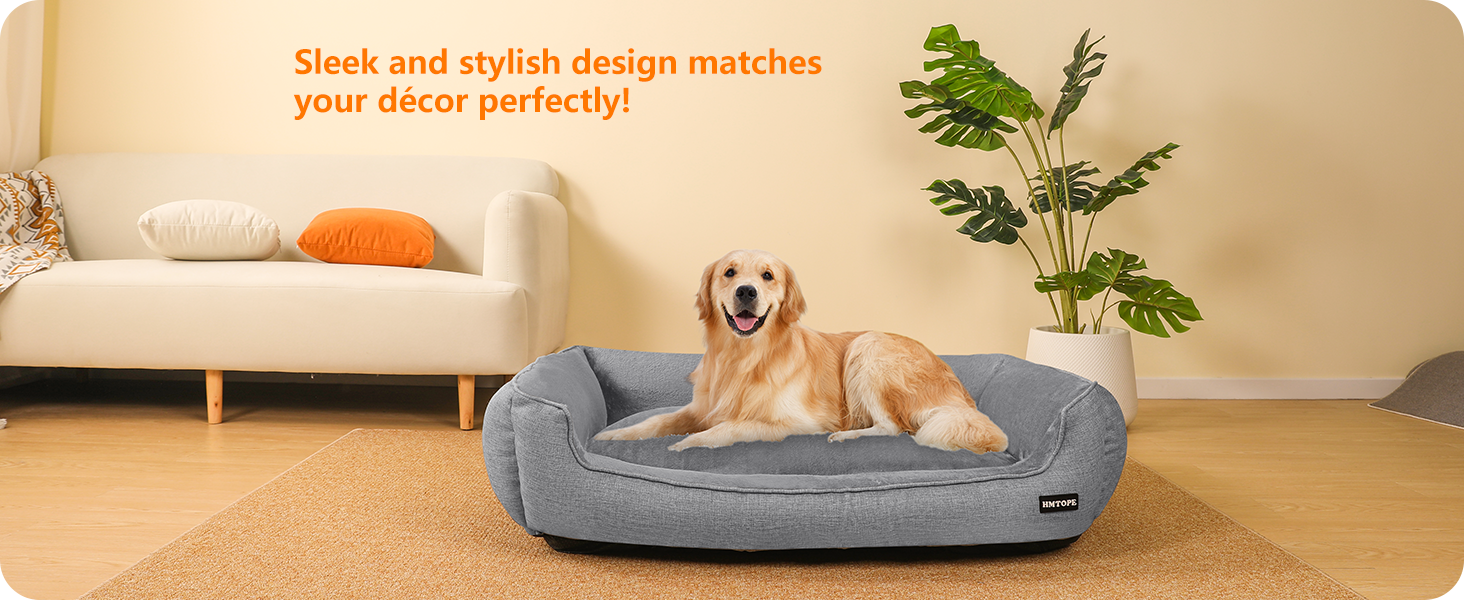 Ліжко для собак HMTOPE, м'яке диван-кімната для собак, подушка для собак, кошик для собак, знімний та пральний, світло-сірий, 110 x 86 x 26 см