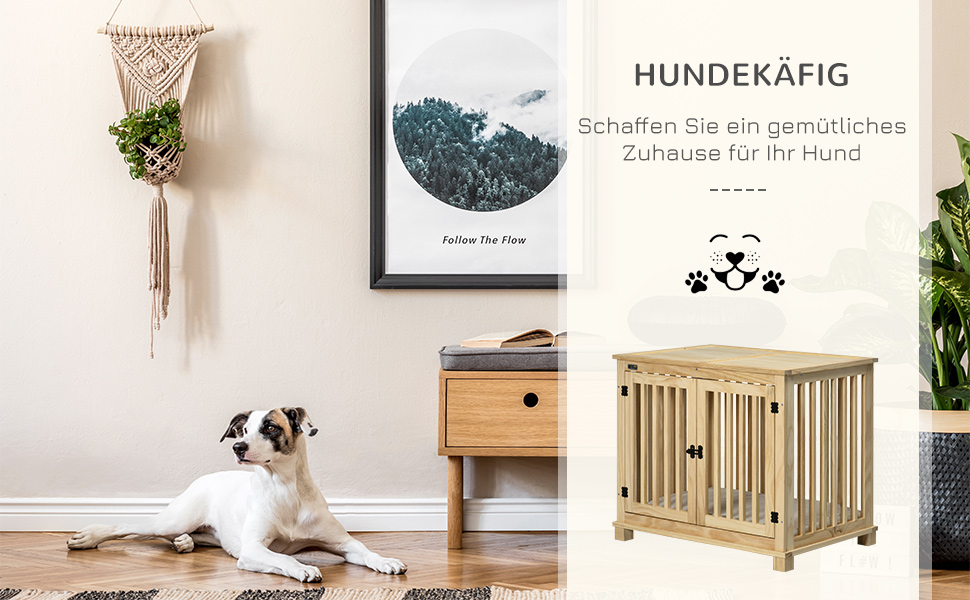 Клітка для собак Pawhut, дерев'яна, для середніх собак, з подушкою, 82.5 x 57 x 72 см