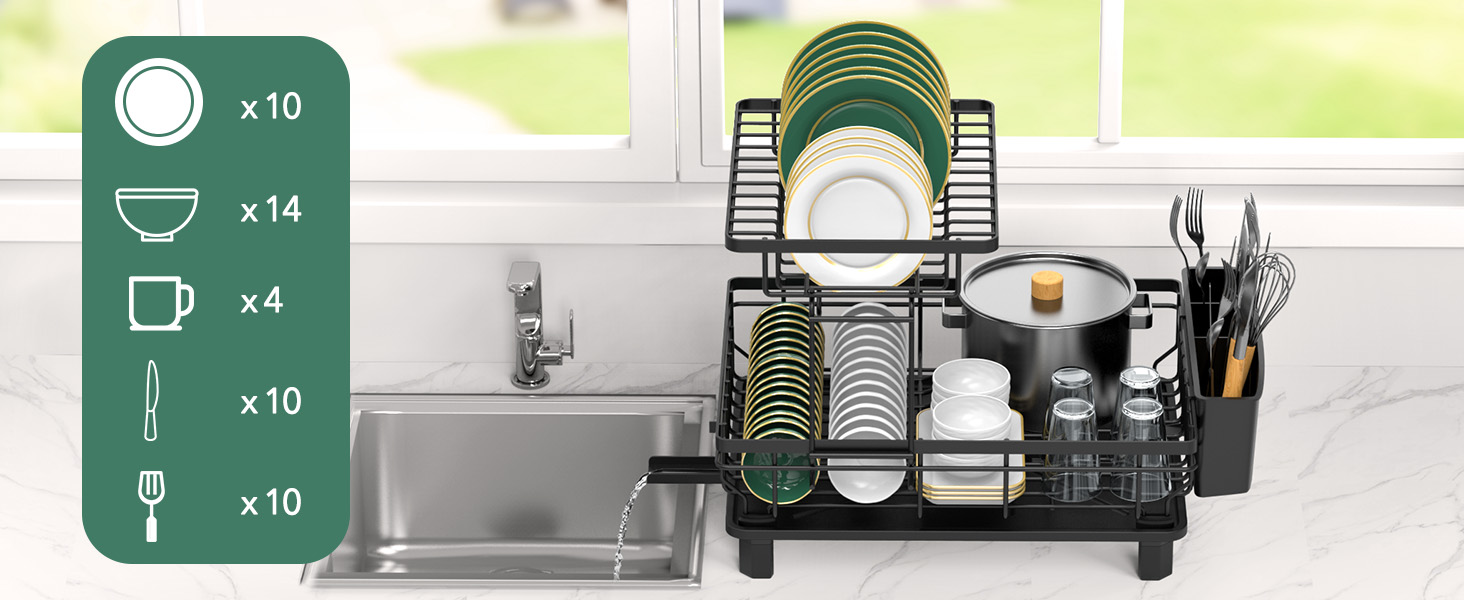 Підставка для посуду ROTTOGOON 2-ярусна, з нержавіючої сталі, чорна - органайзер для кухонних аксесуарів