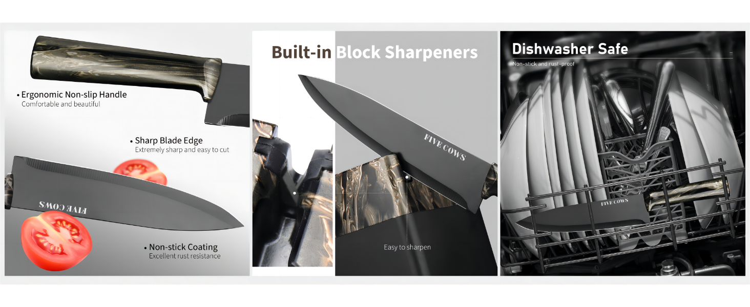 Набір кухонних ножів Messerblock з 16 предметів, з дощечкою, захистом пальців, точилкою та кухонними ножицями, професійний набір для дому (зелений, чорний)