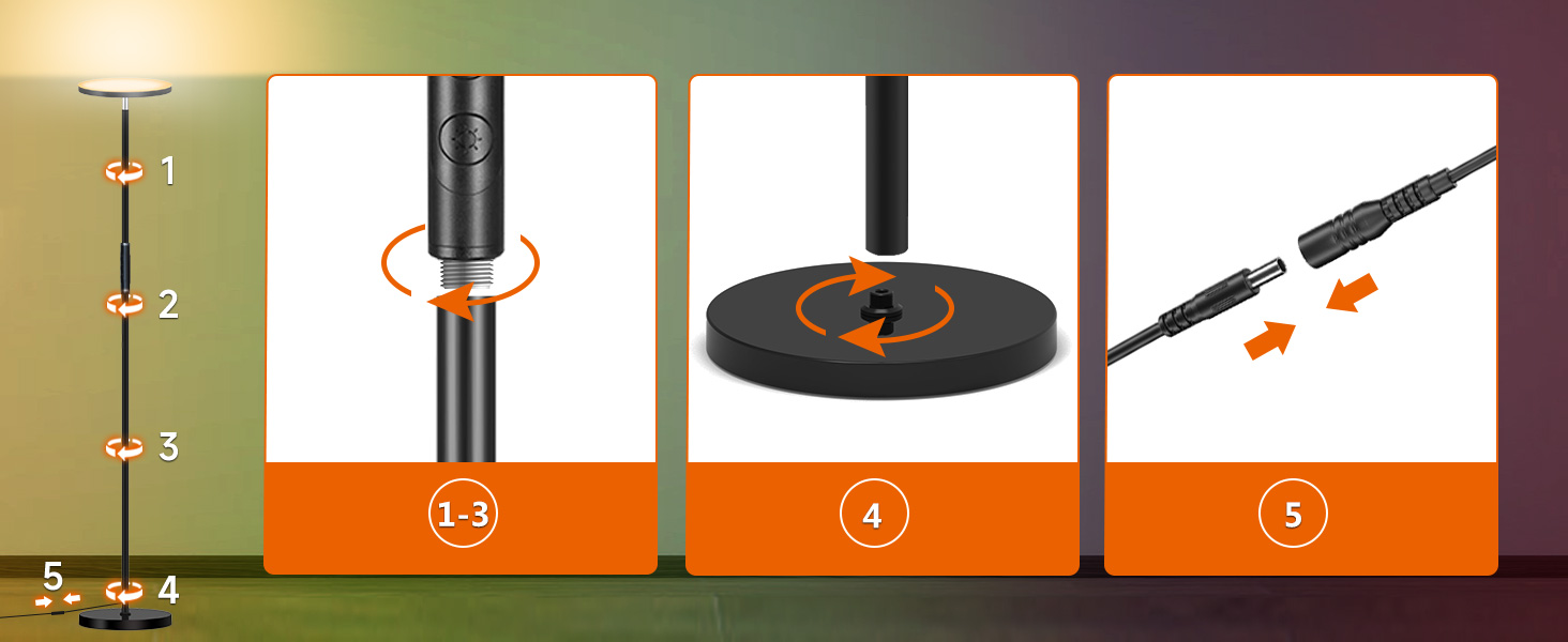 LED торшер, 42W, 16 мільйонів кольорів RGBCW, WiFi, керування через Alexa/Google Home, синхронізація з музикою, регульована яскравість, двосторонній, для вітальні та спальні (RGB-36W)