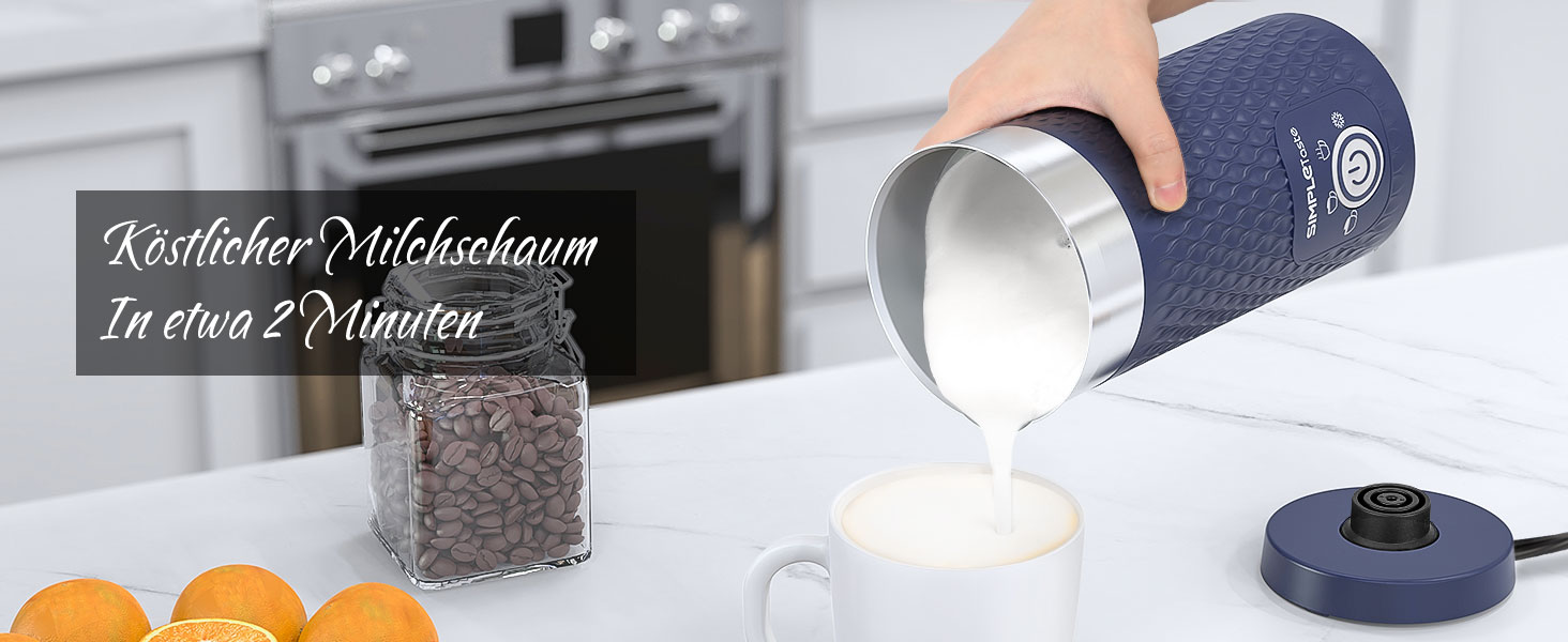 SIMPLETaste: Електричний спінювач молока 4-в-1, автоматичний спінювач та нагрівач молока для лате, капучино, макіато (блакитний)