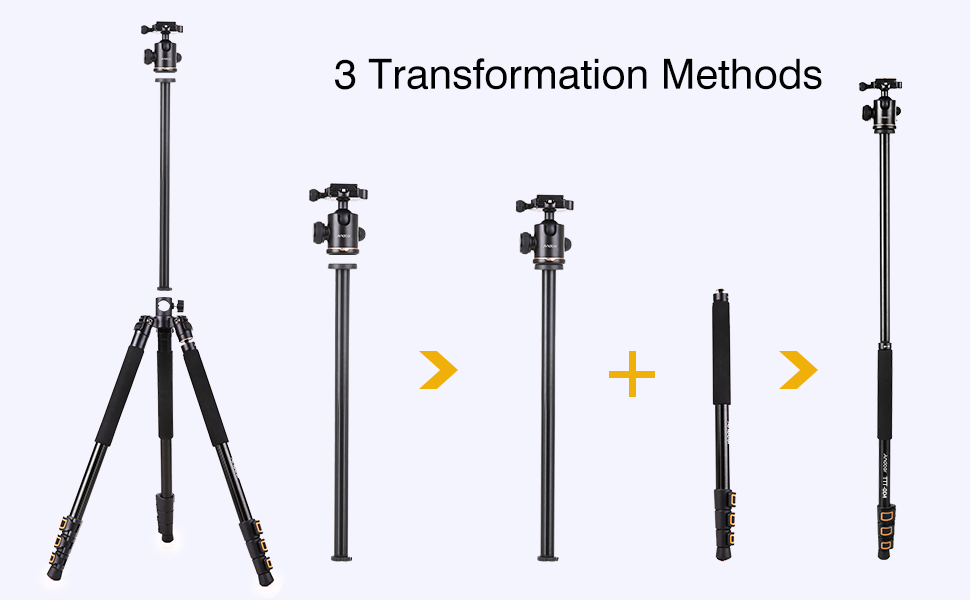 Штатив Andoer 2-в-1 з алюмінію, 200 см, для камери, з кульковою головкою 360°, вантажопідйомність 8 кг, з сумкою для подорожей