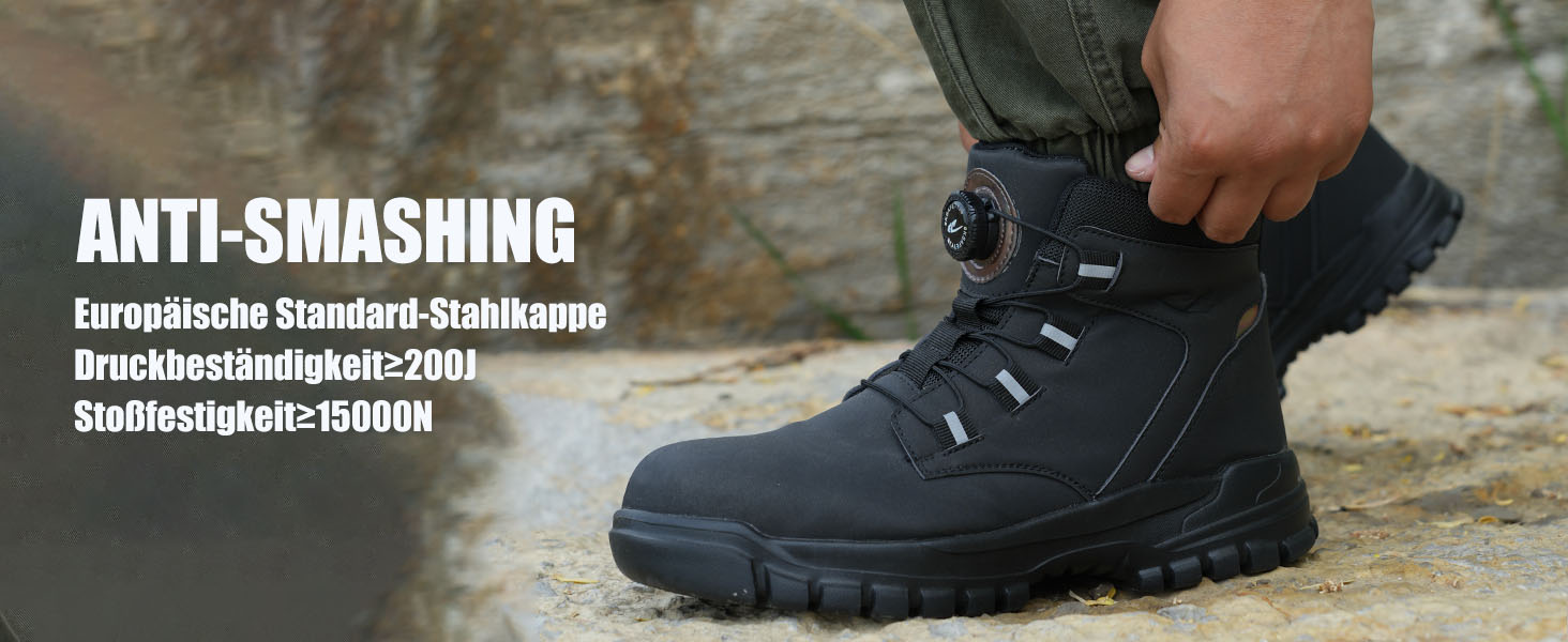 Черевики безпеки для чоловіків та жінок. Легкі, водонепроникні робочі черевики зі сталевим підноском. Чорні робочі черевики з антиковзкою підошвою. Розмір 43 EU