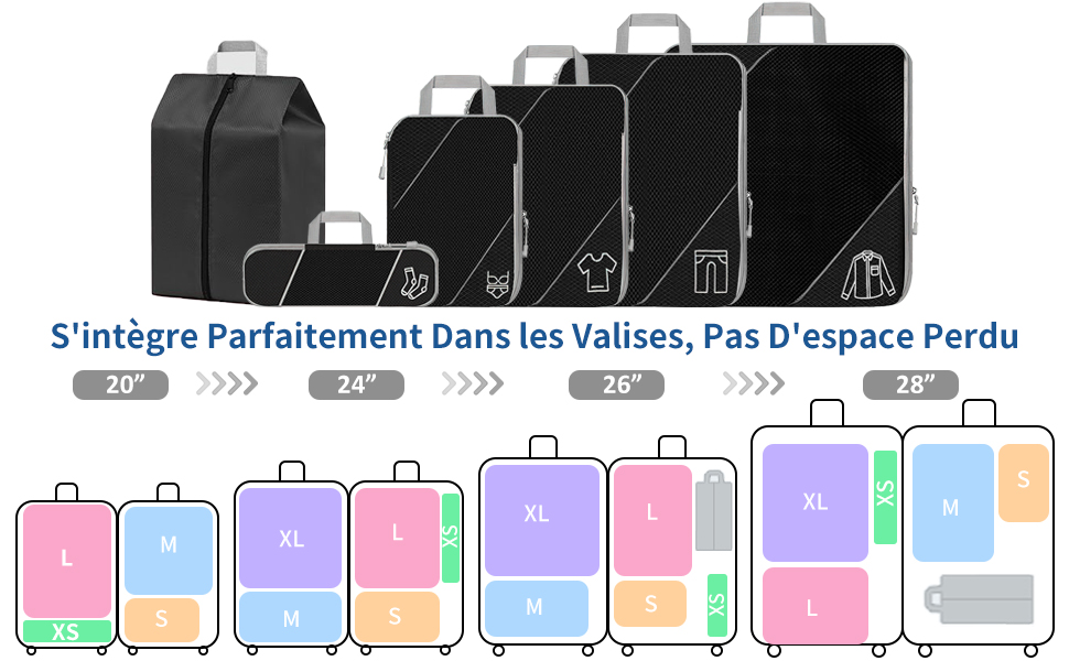 Органайзер для валізи, набір 6 шт. (Compression Packing Cubes), чорний