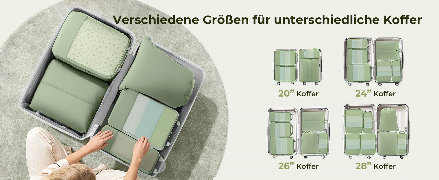 8-кількість компресійних кубиків для одягу, органайзер для валізи, чорний (8 шт., мат-зелений)