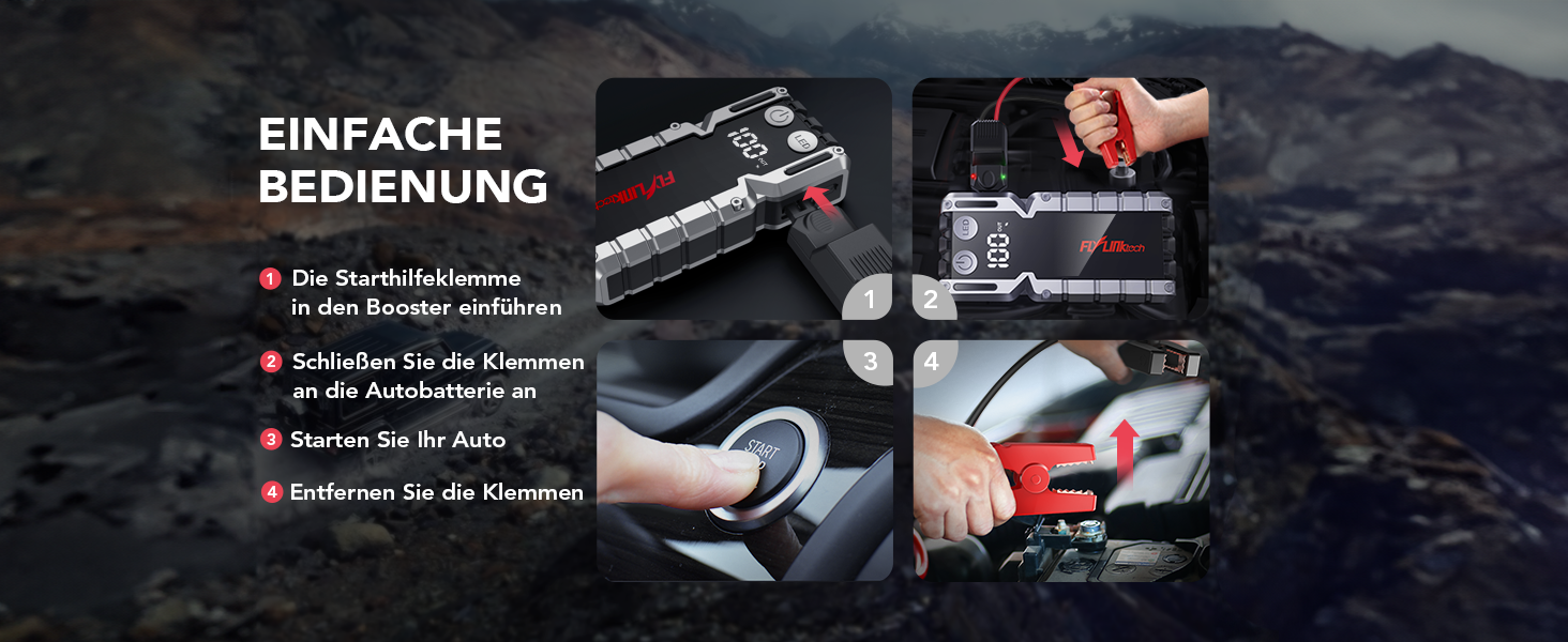 Powerbank Flylinktech CF900 для автозапуску з LCD-дисплеєм, 7000A, LED-ліхтарик, USB 3.0 (до 9.0L бензин/8.0L дизель)