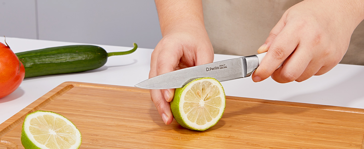 D.Perlla 14-Piece Self-Sharpening Knife Block Set - Professional Stainless Steel Kitchen Knife Set with Plastic Handle & Wood Block