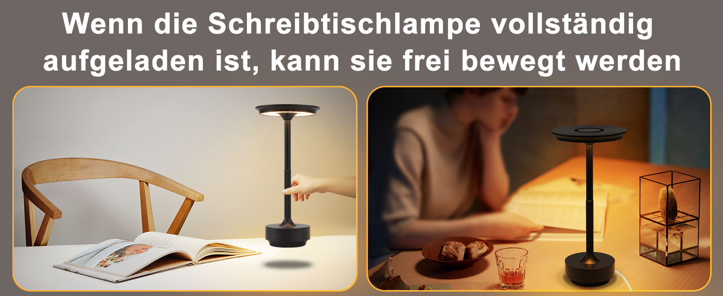 Бездротова настільна лампа - LED лампа на акумуляторі, торшери з сенсорним керуванням, диммуванням, USB зарядкою, 2 шт. (1 шт., чорний)