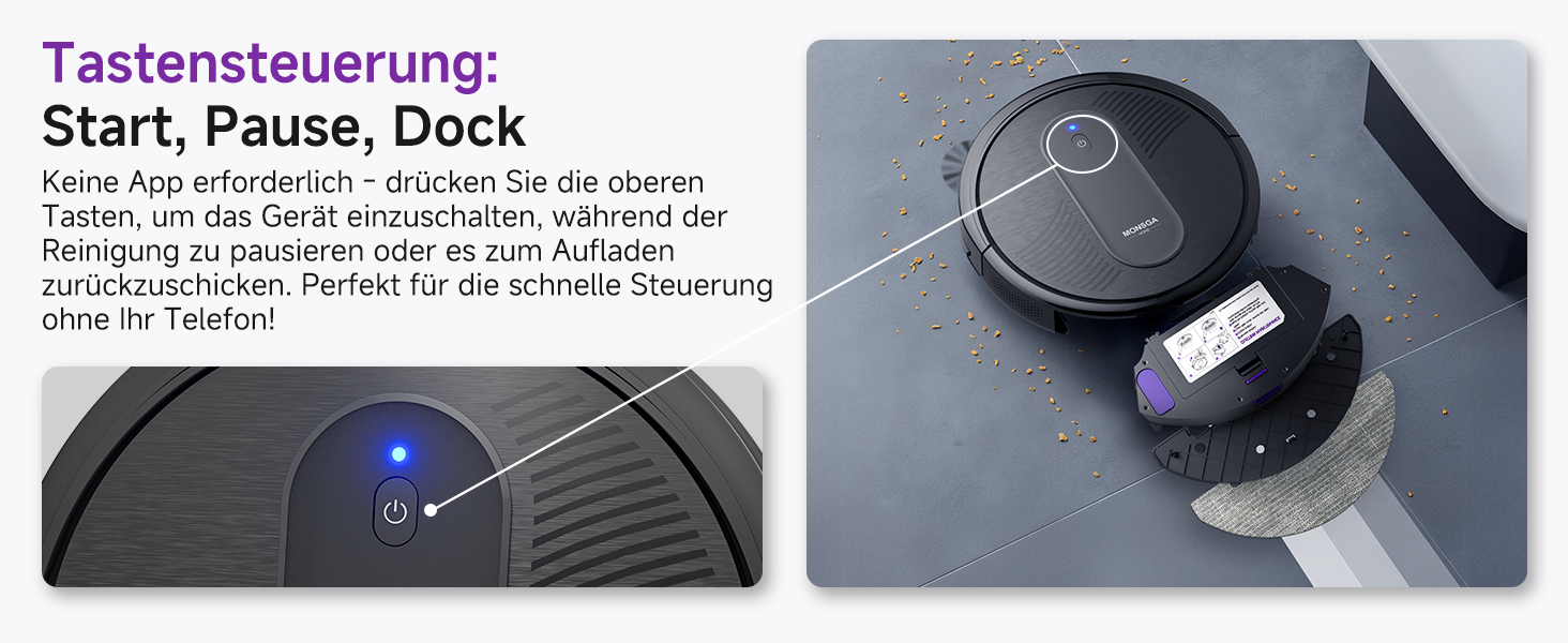 Робот-пилосос MONSGA 3-в-1 з функцією миття, 3000PA, безщітковий двигун, 140 хвилин роботи, чорний. Ідеально для шерсті тварин, килимів та твердих підлог.