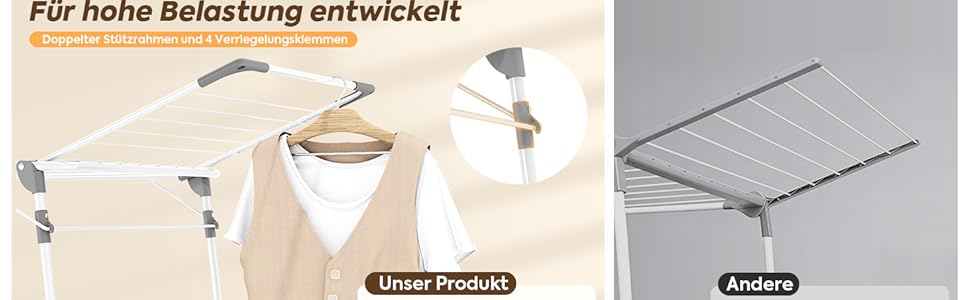 Сушарка для білизни KINGBOARD розкладна велика, крилатий сушарка висувна 174x97x156 см, стійка сушарка з антиковзними ніжками для дому та вулиці, біла