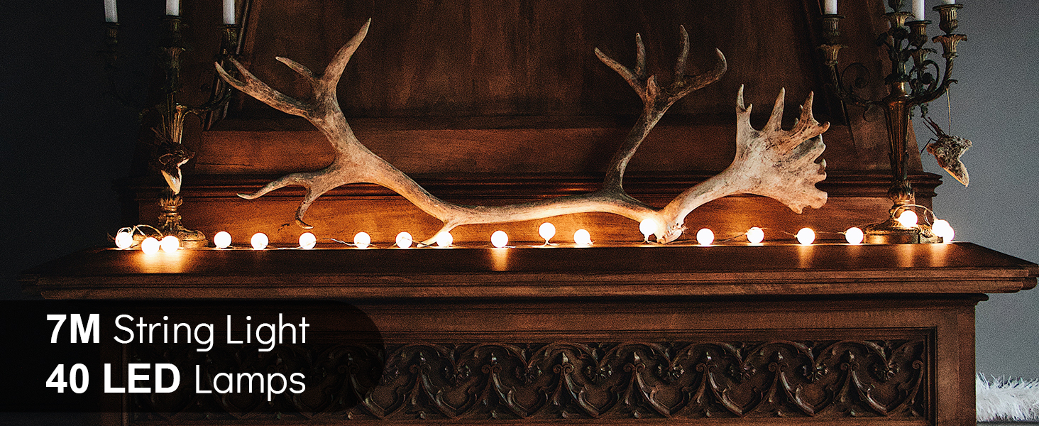 Ланцюжок прикрас з LED-кулями, 23м, 200 LED, для внутрішнього та зовнішнього використання, 8 режимів, функція пам'яті, з вилкою, ідеально для Різдва, весілля, вечірки (тепле біле світло)