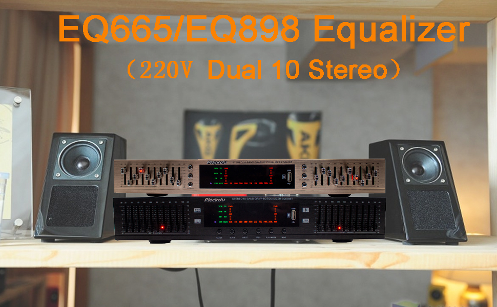 Цифровий HIFI еквалайзер Toplionace EQ898 220В з Bluetooth, USB, стерео підсилювач, 10-смуговий, золотий, для дому та сцени