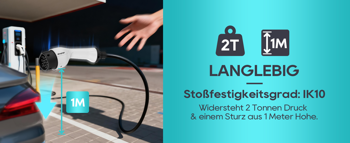 Портативний зарядний пристрій для електромобіля Type 2 (Schuko) 3.68kW, 6-16A, LCD, 5м, IP65, 16A, 22kW, CCS2, IEC 62196-2