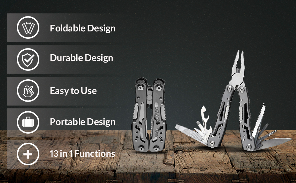 Мультитул 14-в-1 з плоскогубцями, ножем, викрутками, відкривачкою для пляшок та нейлоновим чохлом – компактний та надійний багатофункціональний інструмент для кемпінгу, відпочинку на природі, надзвичайних ситуацій та домашнього використання