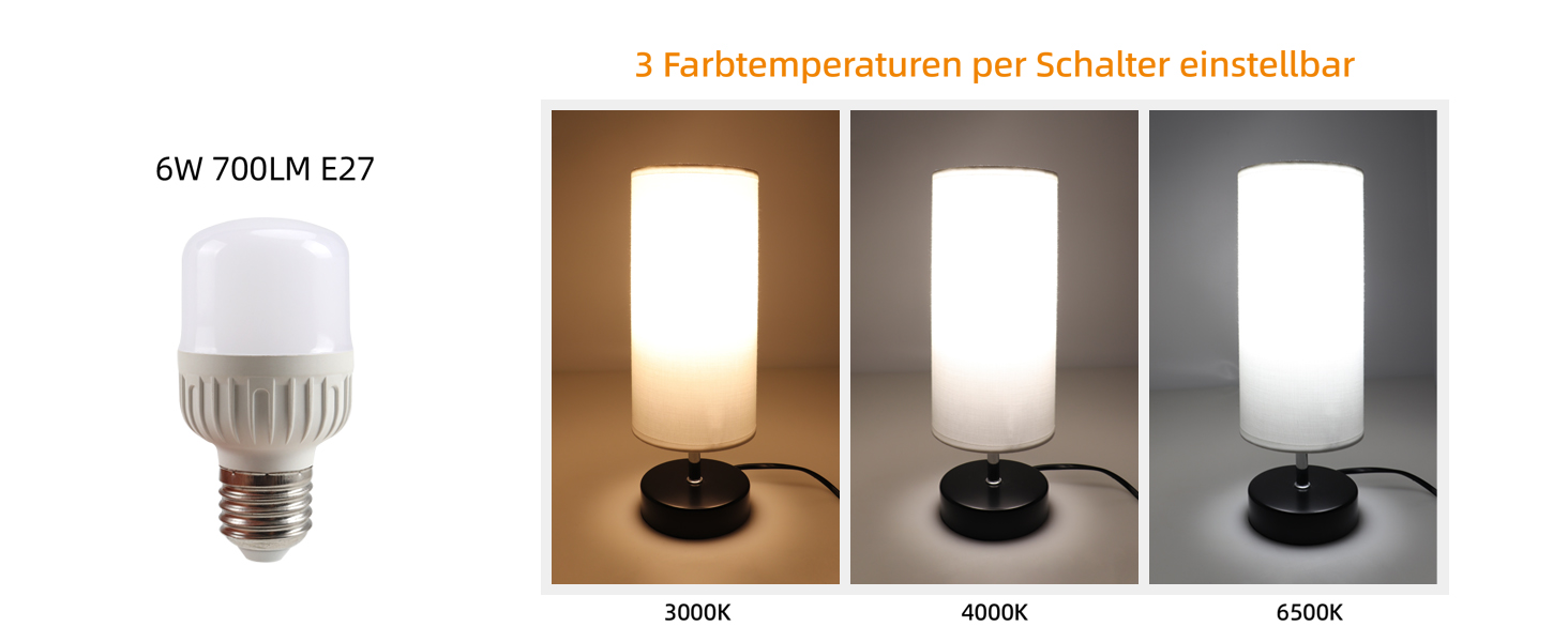 Настільна лампа 2 шт. з LED 6W, E27, 3 колірні температури, пам'ять, для спальні/вітальні