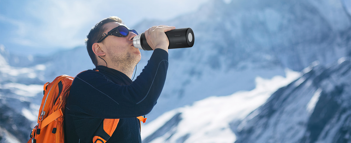 Термос з нержавіючої сталі SANTECO 1л/500мл, ізотермос з кришкою-чашкою, для дітей, спорту, без BPA, 24 години холод, 12 годин тепло, чорний