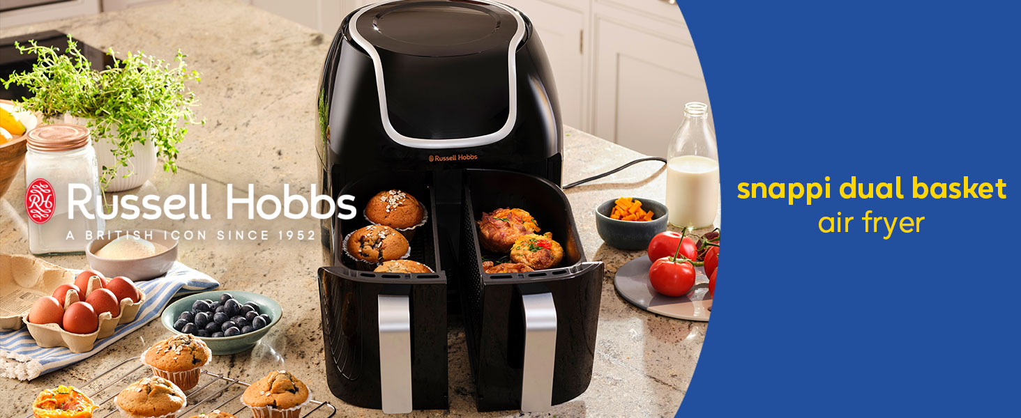 Фритюрниця електрична Russell Hobbs подвійна 8.5л з технологією Rapid Air Fryer, 8 програм, сенсорний екран, кошики 4.25л, посудомийна безпека 27290-56S