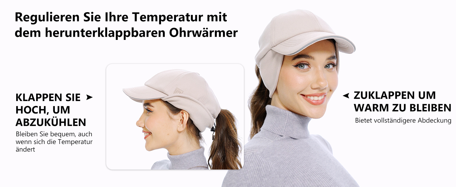 Флісова шапка-пончик GADIEMKENSD для жінок з відбиваючими елементами, регульованим козирком та нагрівачами для вух, 55-58, хакі