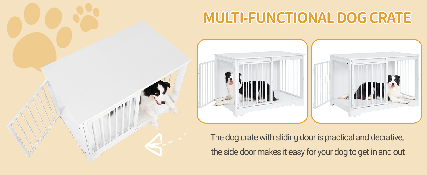 Клітка для собак Hzuaneri, 100 см, з розсувними дверима, дерев'яна, для дому, 100 x 60 x 68 см, білий колір