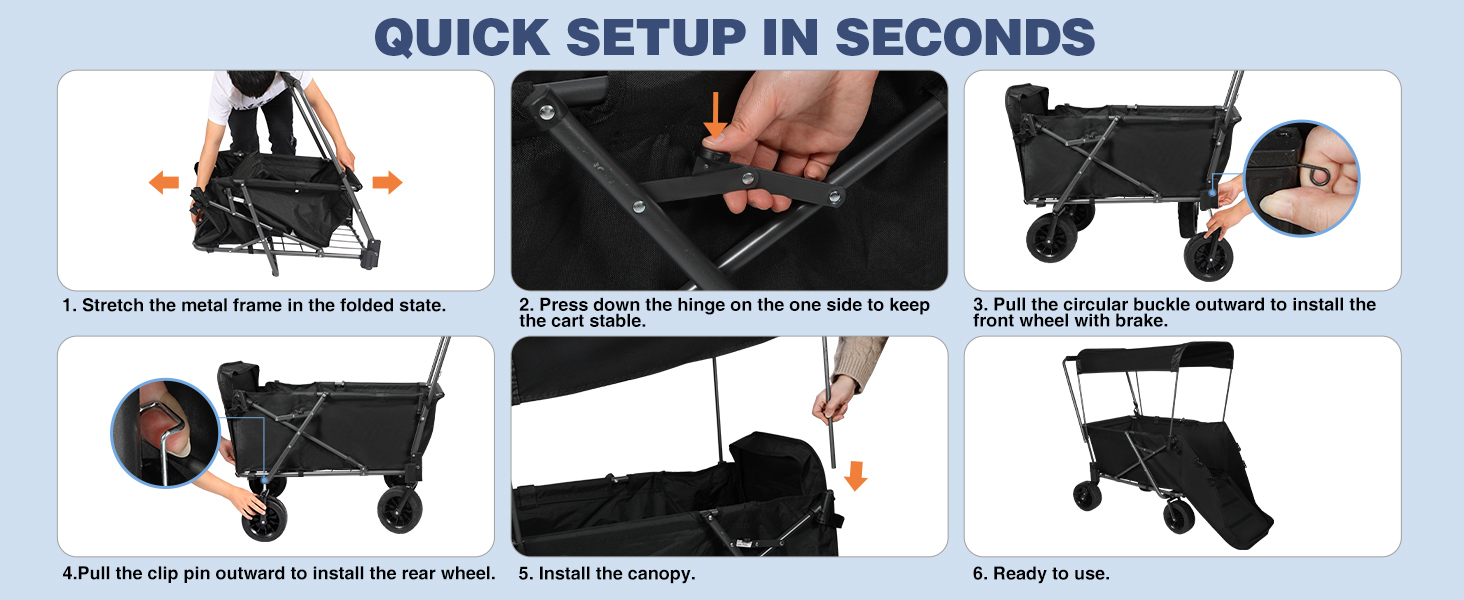 Складаний візок для собак REDCAMP з висувним задом, міцний, 134 л, великий, для кемпінгу, саду, спорту, покупок (Чорний, з сонцезахистом)