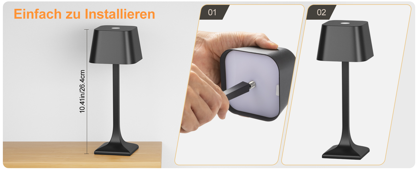 LED настільна лампа бездротова диммируемая торканням - 3 колірні температури, 5200mAh акумулятор, зарядка USB-C, водонепроникність IP54, алюміній, для дому та вулиці, нічник, настільна лампа для їдальні, робочий стіл (чорний)