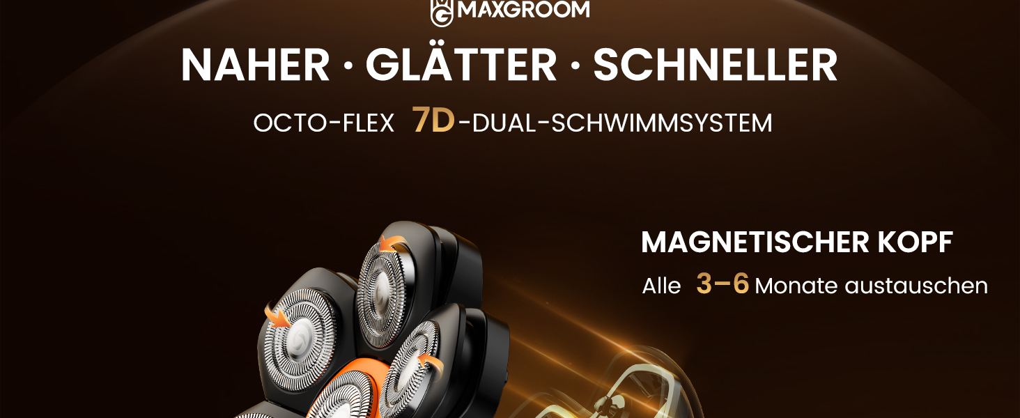 Електрична бритва для голови MAXGROOM 7D: водонепроникна, магнітна, з Type-C зарядкою, чорна