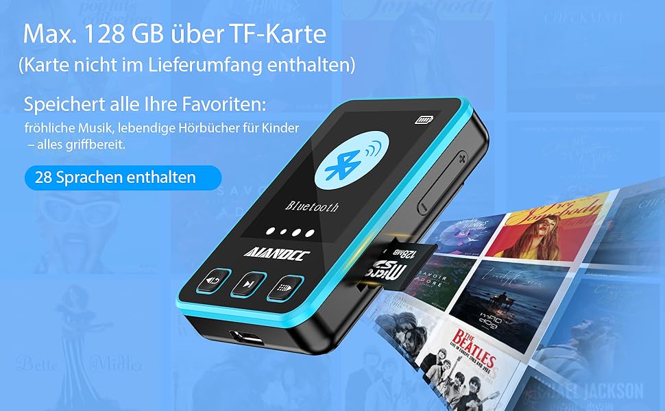 MP3 плеєр Bluetooth 5.3 зі спортивним кліпом та браслетом, 1.77