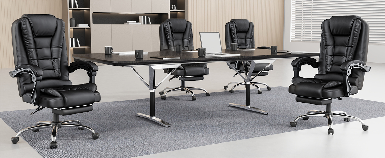 Офісний крісло-шезлонг для кухні/офісу Naspauluro: ергономічний комп'ютерний стілець з високою спинкою, підлокітниками та регулюванням висоти, функція нахилу, поворотний, з підніжкою (чорний)