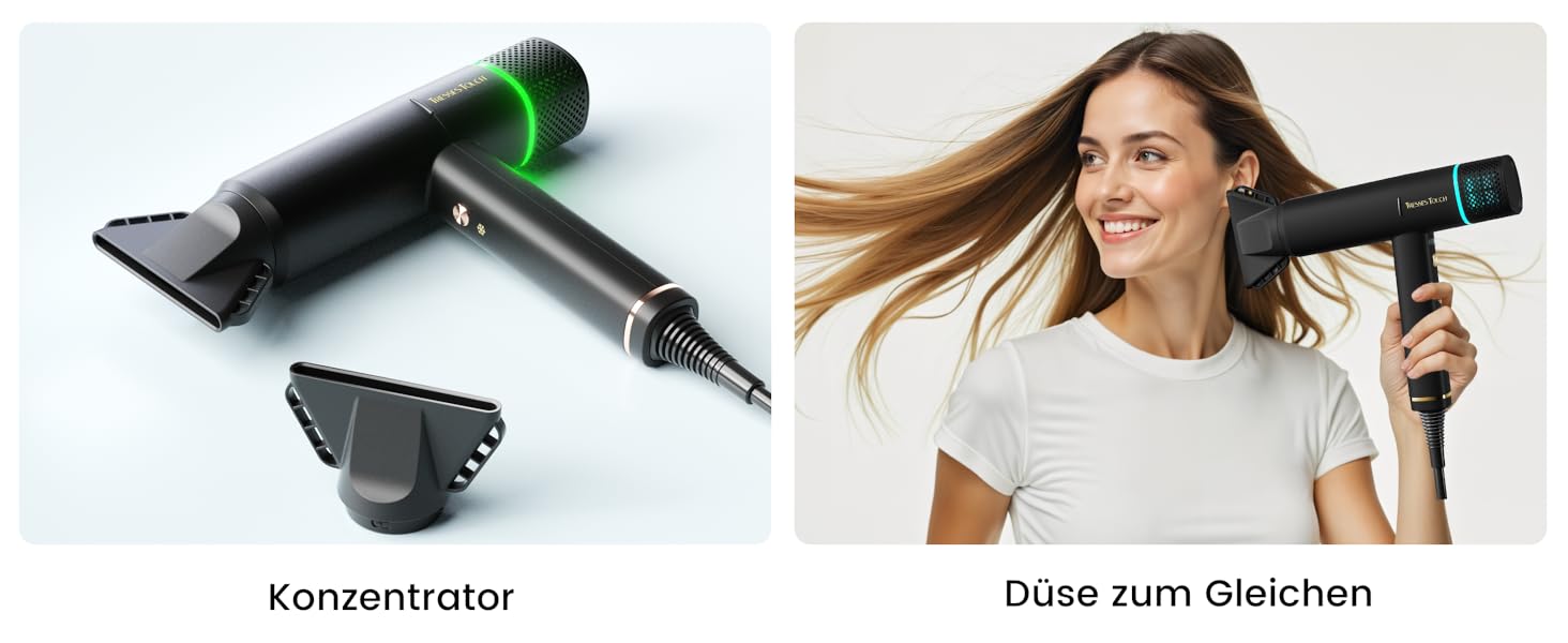 Іонізатор для волосся Föhn: Швидкий фен з дифузором для жінок та чоловіків, 3 режими, 2 швидкості, чорний