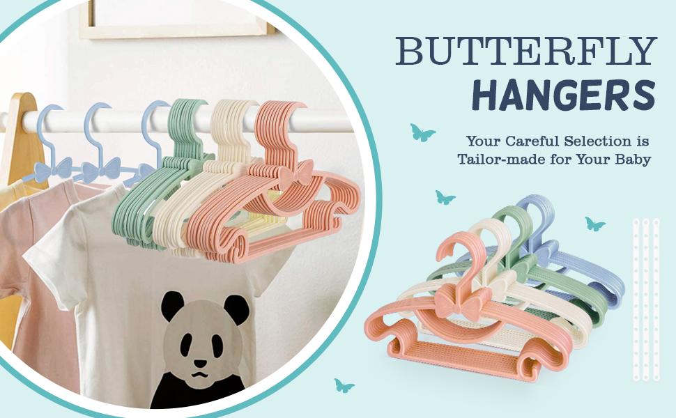 Набір вішалок для дитячого одягу, 40 шт, пластик, неслизькі, ультратонкі, білі - з 3 гумками для дитячої кімнати, одягу для немовлят та малюків, білі