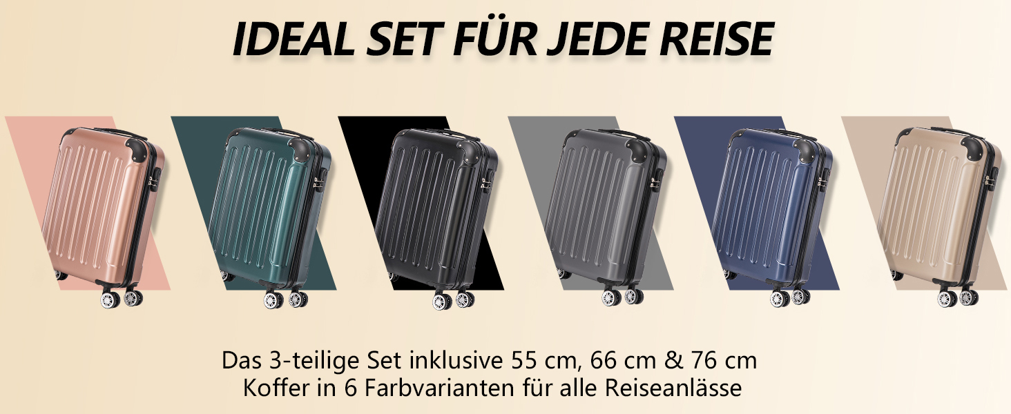 Набір валіз Boleedy 3шт (55/66/76 см), Trolley, жорсткий корпус, 360° обертання, тихі колеса, телескопічна ручка, темно-зелений