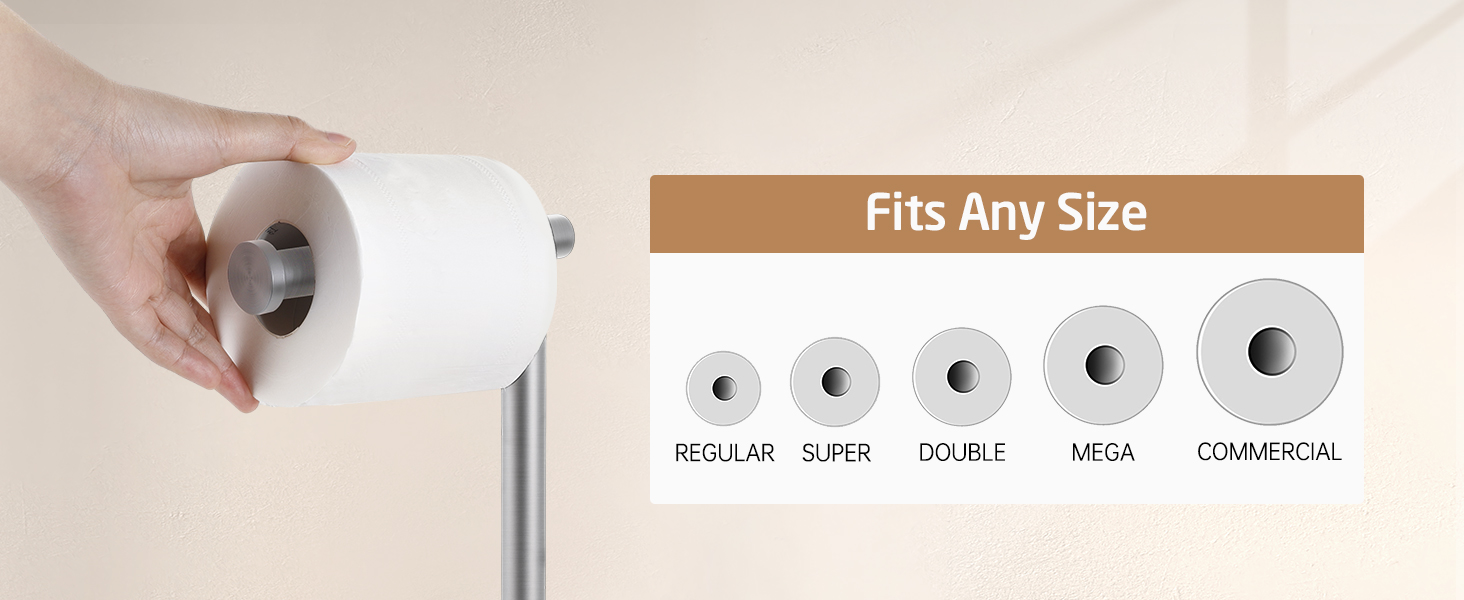 Stainless Steel Freestanding Toilet Paper Holder - Brushed Finish, SUS304, 66cm Height