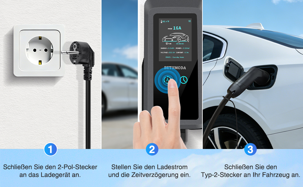 Зарядний кабель Type 2 Schuko 3.68kW 6-16A для електромобілів та PHEV, 7м, LCD дисплей, IP65