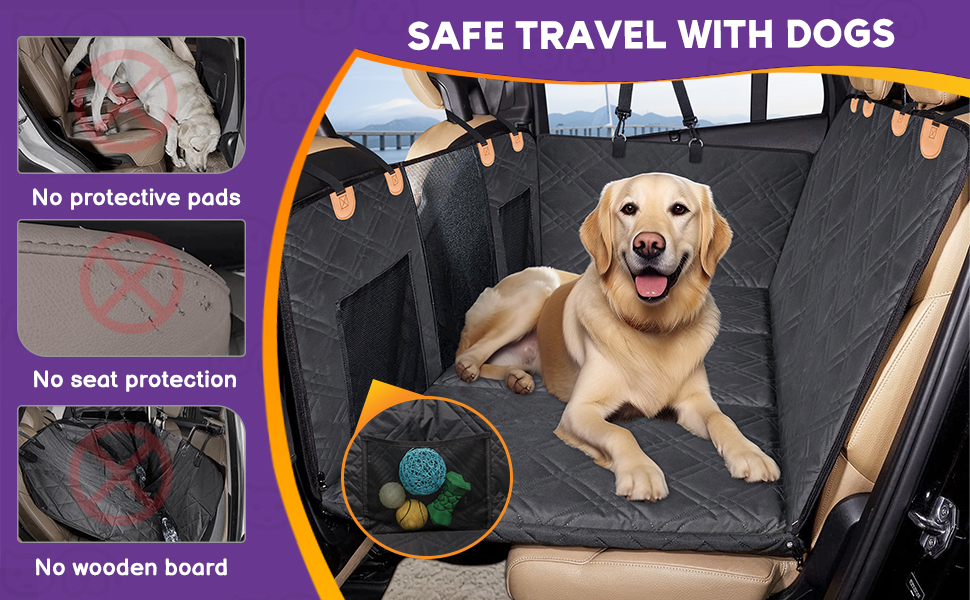 Loiion Waterproof Dog Car Seat Cover with Hard Base - Prevents Sliding, Fits Most SUVs, Trucks, Cars - Gray (Black All-Inclusive)
