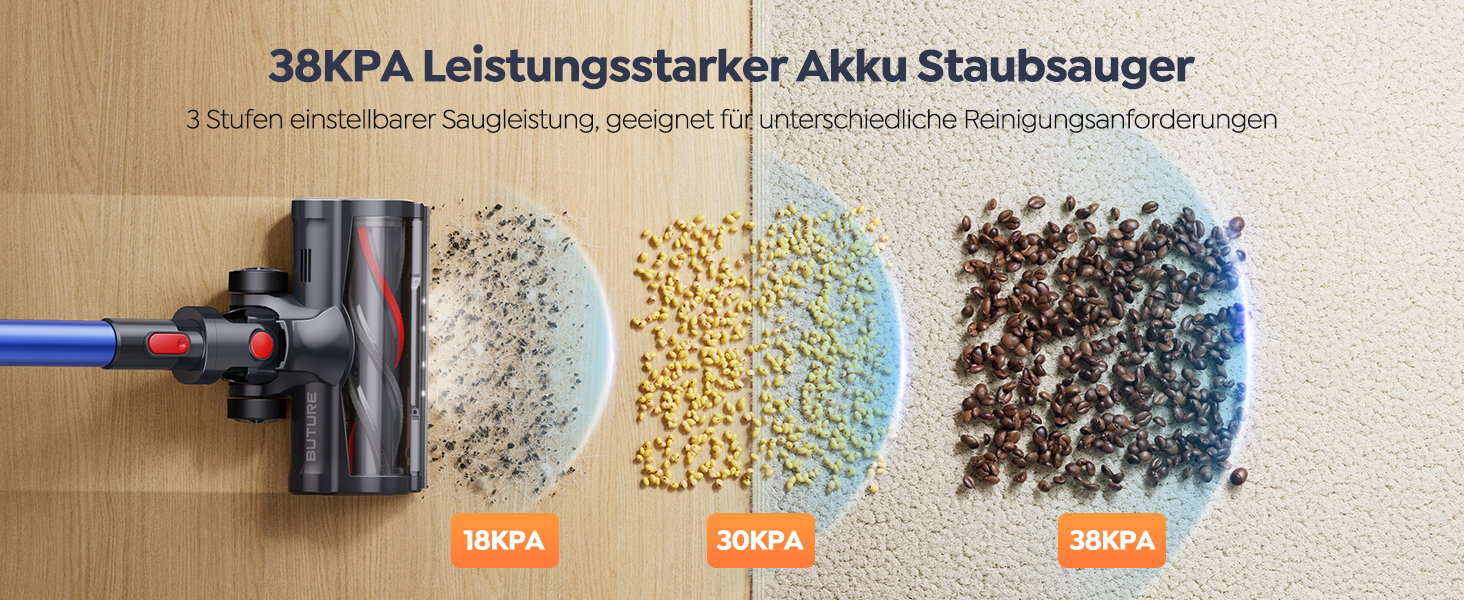 Бездротовий пилосос BuTure VAC 450W, 38000Pa, з зарядкою від підлоги, 55 хв роботи, потужний, з сенсорним екраном, для підлоги та килимів, з контейнером 1,5 л