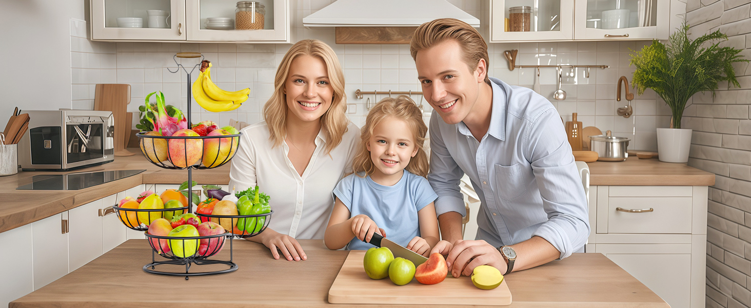 Багатоярусна фруктова корзина PouHenier.jh 5 ярусів, чорна, для фруктів та овочів з підставкою для бананів