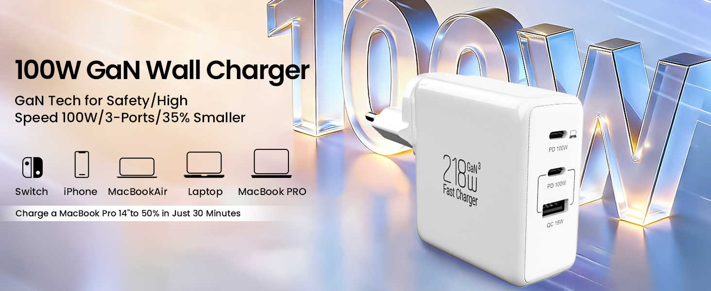 Зарядний пристрій USB 8 портів 100W з дисплеєм, швидка зарядка для iPhone 15/14/13/12/11 Pro Max, Samsung Galaxy S10/S9, Pixel 7/8 - білий