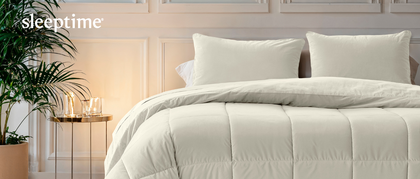 Комплект постільної білизни Sleeptime 100% бавовна 240x220 см, біло-сірий, м'який та не потребує прасування, з кнопками, двосторонній, 2 наволочки 60x70 см
