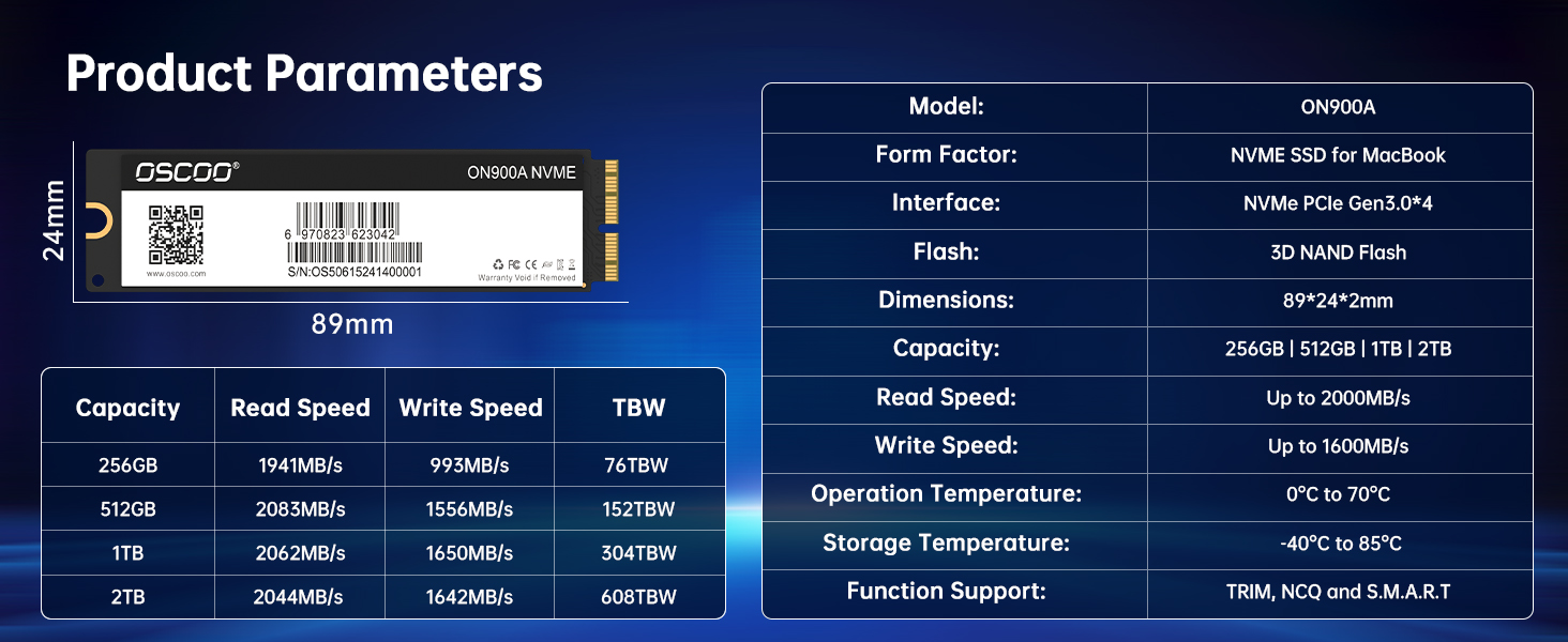 SSD NVMe PCIe Gen3.0x4 512GB для Mac (2013-2018) - до 2000 МБ/с читання, 1600 МБ/с запис