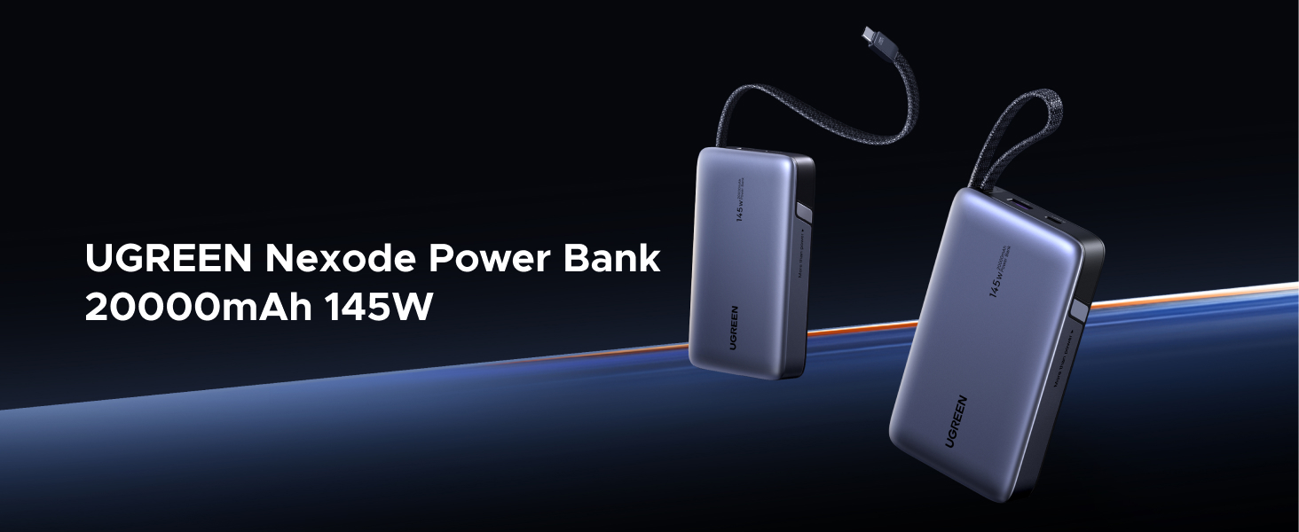 Power Bank UGREEN Nexode 20000mAh 145W з USB-C кабелем, для ноутбуків та смартфонів (Samsung, iPhone, Dell)