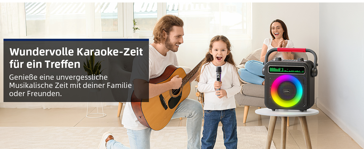 Караоке машина для дорослих та дітей – портативна система з 2 мікрофонами, Bluetooth, TF, USB, AUX, TWS, динамік, чорна