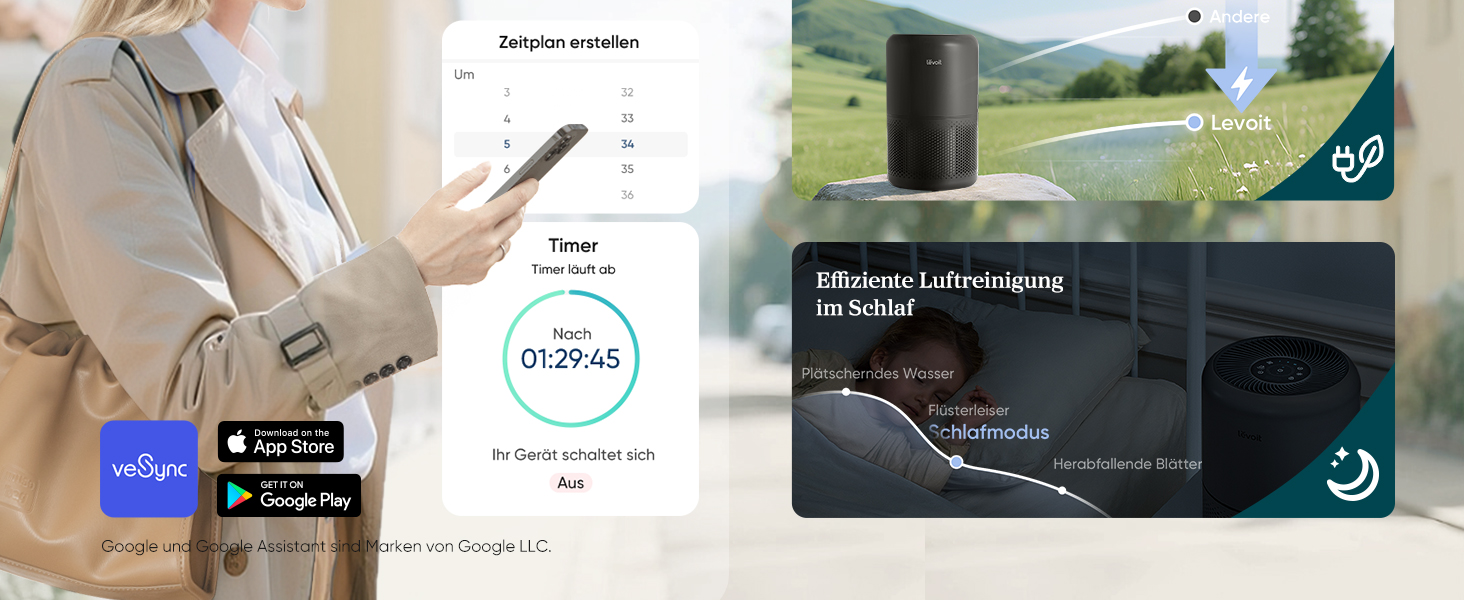 Повітряочисник LEVOIT з HEPA-фільтром: видаляє цвіль, пил, пилок, шерсть тварин. Автоматичний режим, CADR 240 м³/год, тиха робота 22dB, таймер, для кімнат до 50 м², білий/чорний