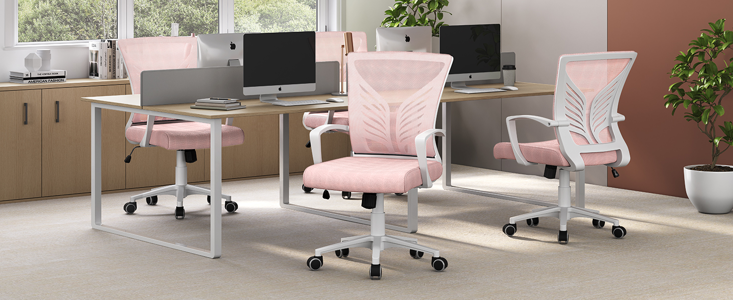 Крісло офісне Yaheetech ергономічне з регулюванням висоти, поворотне, з м'яким сидінням, для офісу/кабінету, світло-рожеве (2 шт)