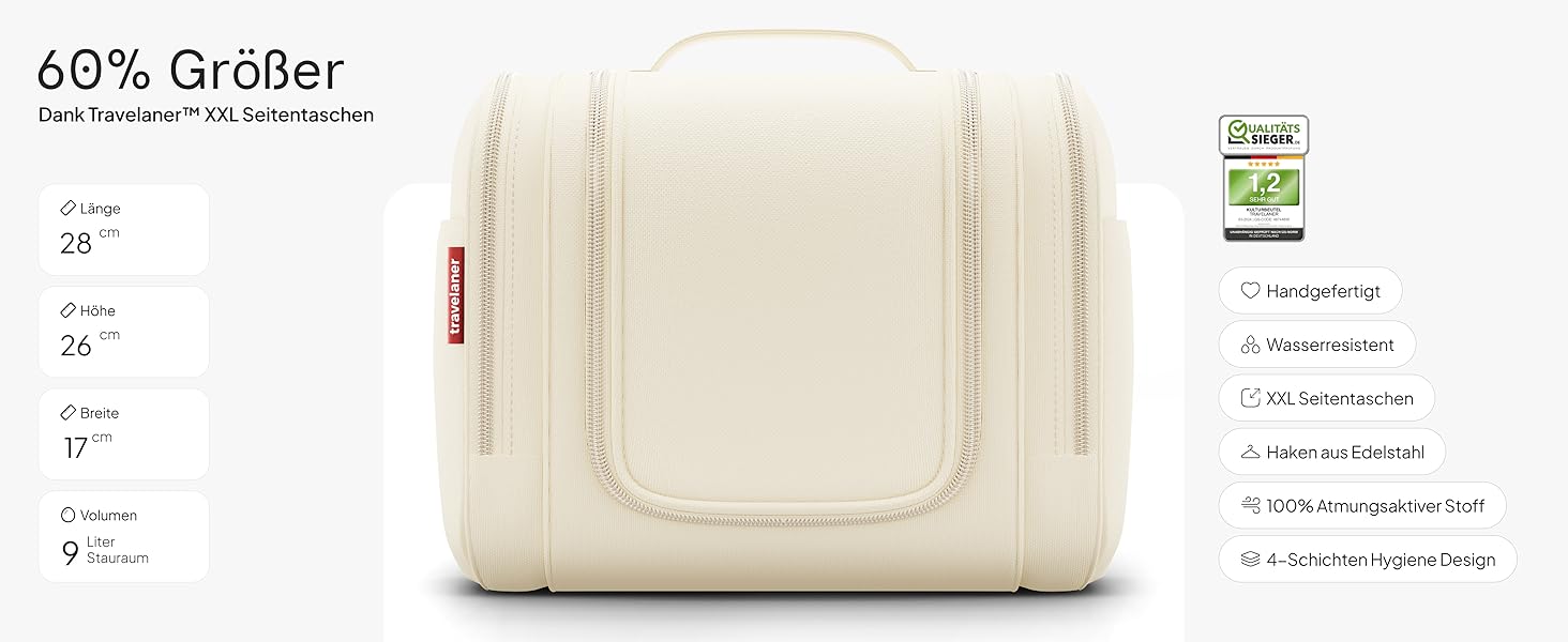 Чоловіча/жіноча/дитяча дорожня косметичка-органайзер Traveaner, 7 відділень, 3-в-1, XXL, водовідштовхувальна, кремово-бежева