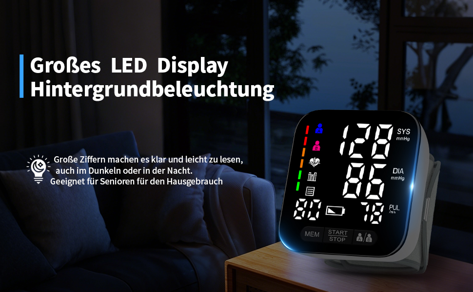 Тонометр на зап'ясті з визначенням аритмії, автоматичний, прецизійний вимір артеріального тиску та пульсу, кольоровий індикатор ризику, 2×99 місць пам'яті, для зап'ясть 13,5-21,5 см