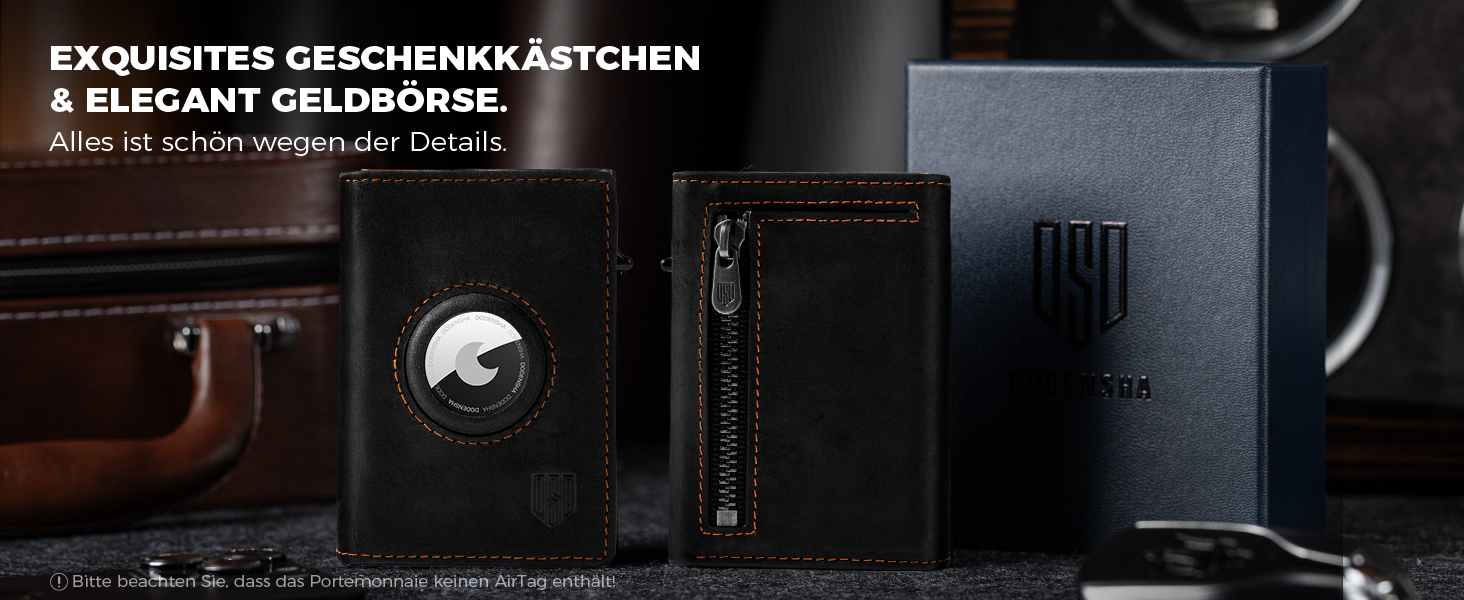 Портмоне DODENSHA® MagSnap для чоловіків з RFID захистом, відділенням для AirTag, картхолдером та відділенням для монет. Чорно-помаранчевий колір.