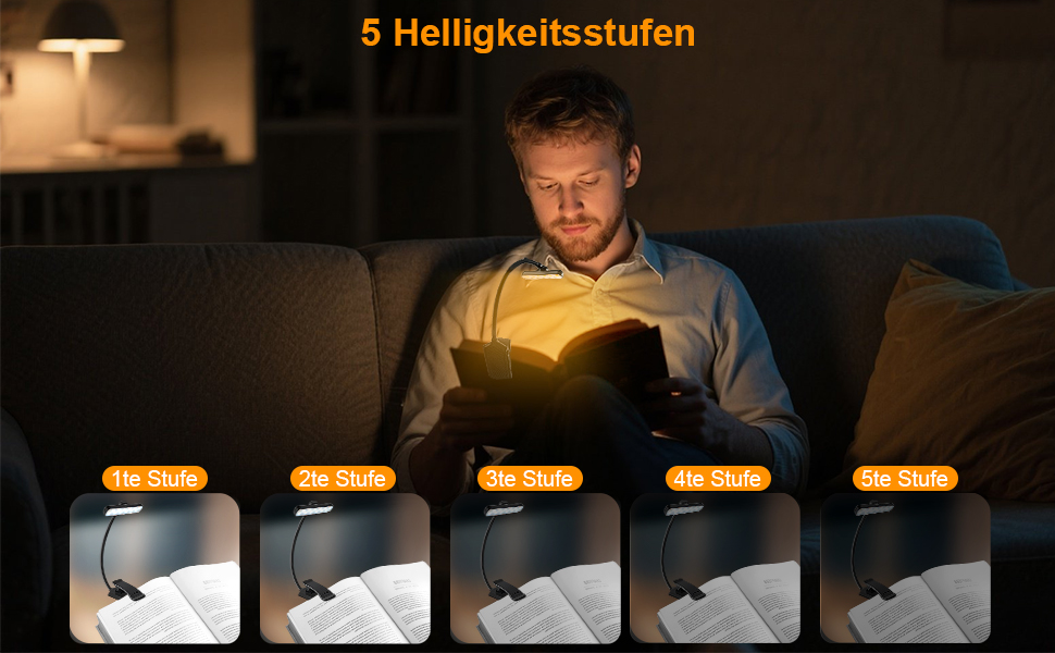 LED лампа для читання на прищіпці з акумулятором, нічник з 24 LED для дітей, USB перезарядна лампа з 3 режимами колірної температури та 5 рівнями регулювання яскравості, гнуший лебединий шийний кріплення для читання в ліжку, чорний