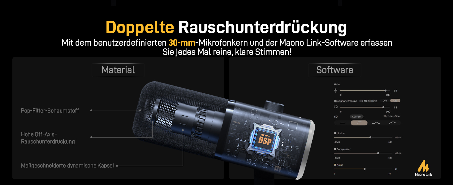 Мікрофон MAONO XLR-USB PD100X для стримінгу, подкастів, YouTube та ігор. Динамічний мікрофон з регулюванням гучності та програмним забезпеченням. Сумісний з PS4, PS5, Mac, PC. Чорний колір