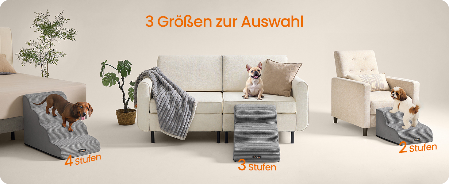 Сходинки для собак Feandrea, 3 сходинки, для маленьких собак, котів, водонепроникні, з неслизьким покриттям, знімний чохол, сірий PPS003G01